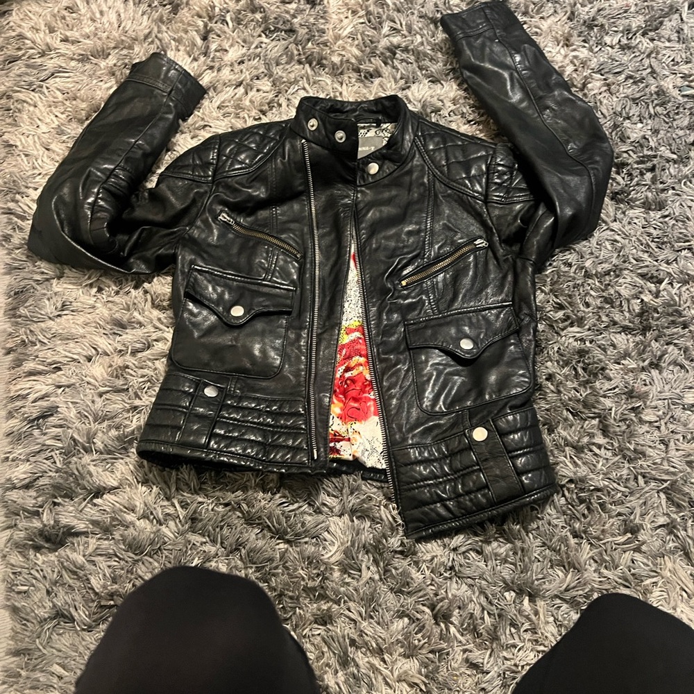 Women's Quilted Black Leather Bomber Jacket